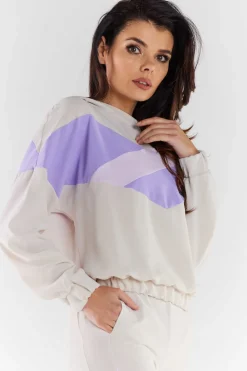 Hot Buza daka z kapture - beżowo-fioetowa Odzież Casualowa|Bluzy