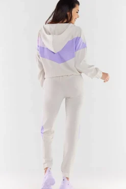 Hot Buza daka z kapture - beżowo-fioetowa Odzież Casualowa|Bluzy