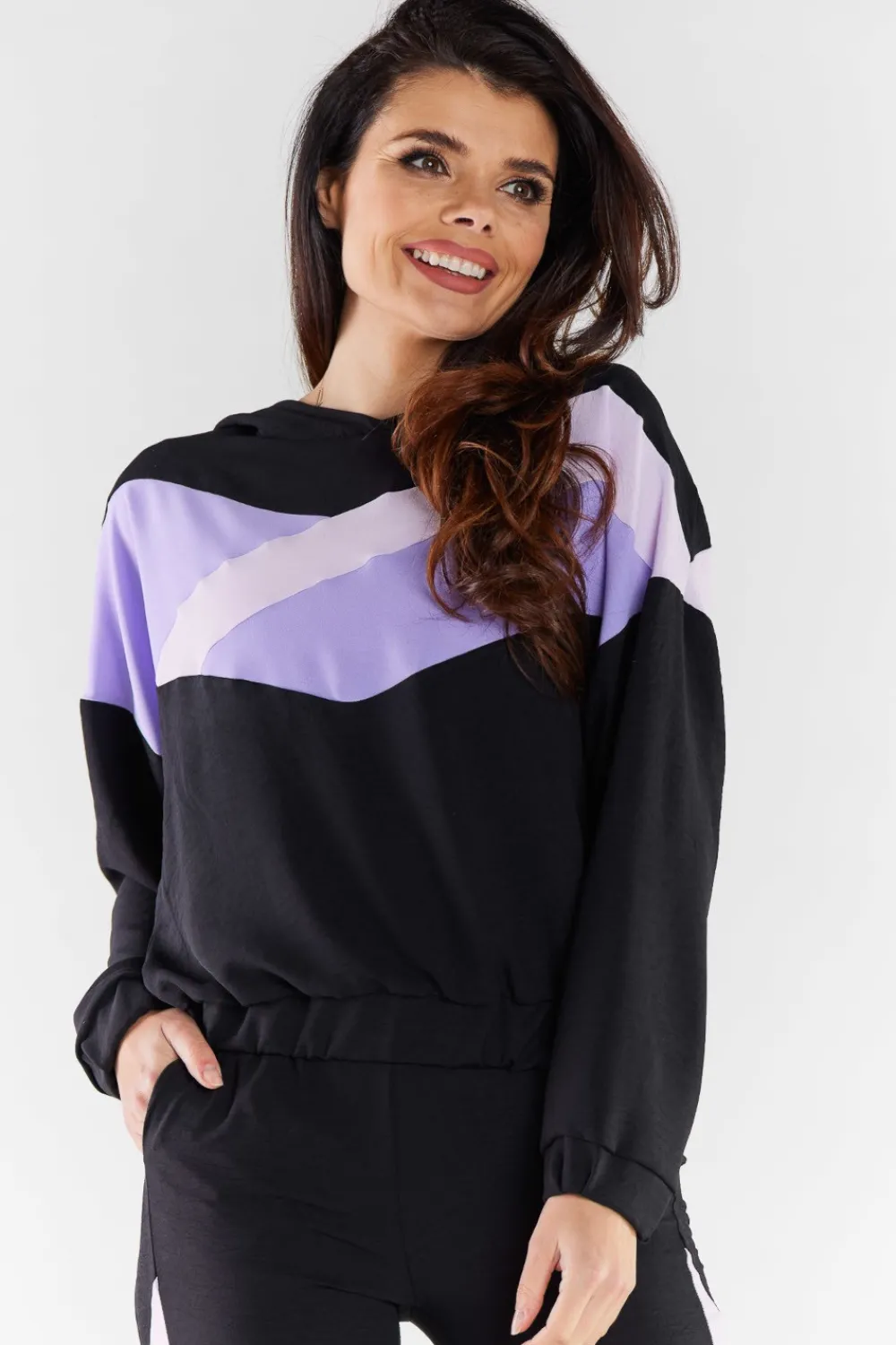 Sale Buza daka z kapture - czarno-fioetowa Odzież Casualowa|Bluzy