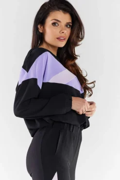 Sale Buza daka z kapture - czarno-fioetowa Odzież Casualowa|Bluzy