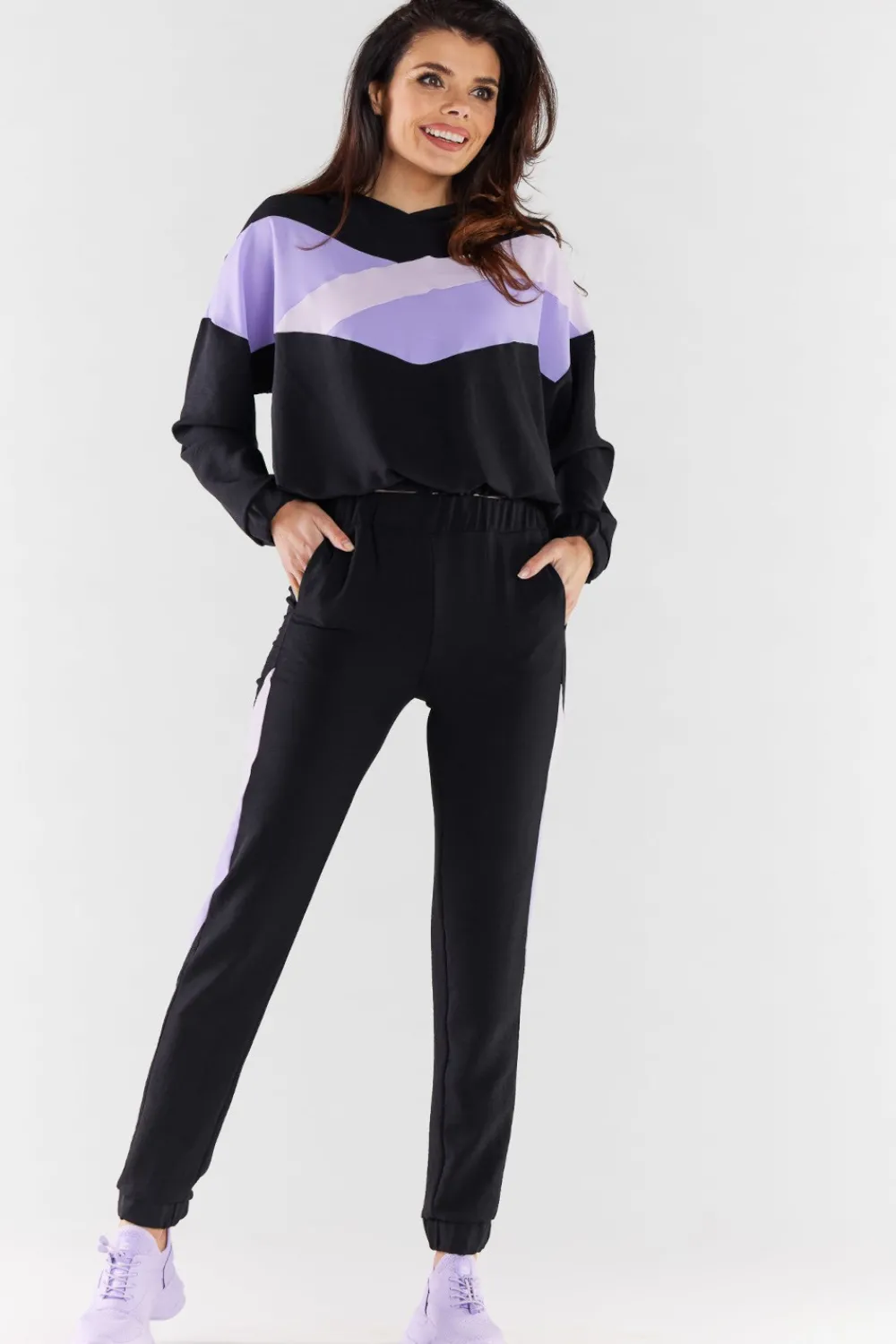 Sale Buza daka z kapture - czarno-fioetowa Odzież Casualowa|Bluzy