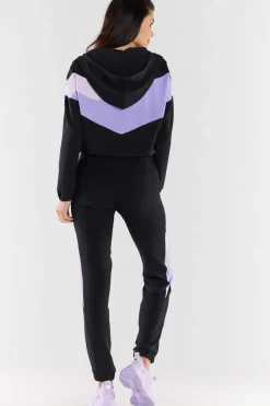 Sale Buza daka z kapture - czarno-fioetowa Odzież Casualowa|Bluzy