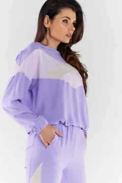 Clearance Buza daka z kapture - fioetowo-beżowa Odzież Casualowa|Bluzy