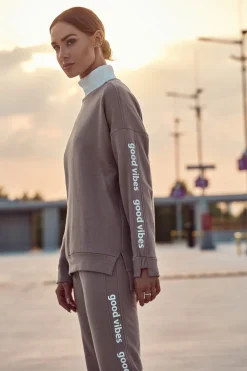 Online Buza daka z ogo good vibe - cappuccino Odzież Casualowa|Bluzy