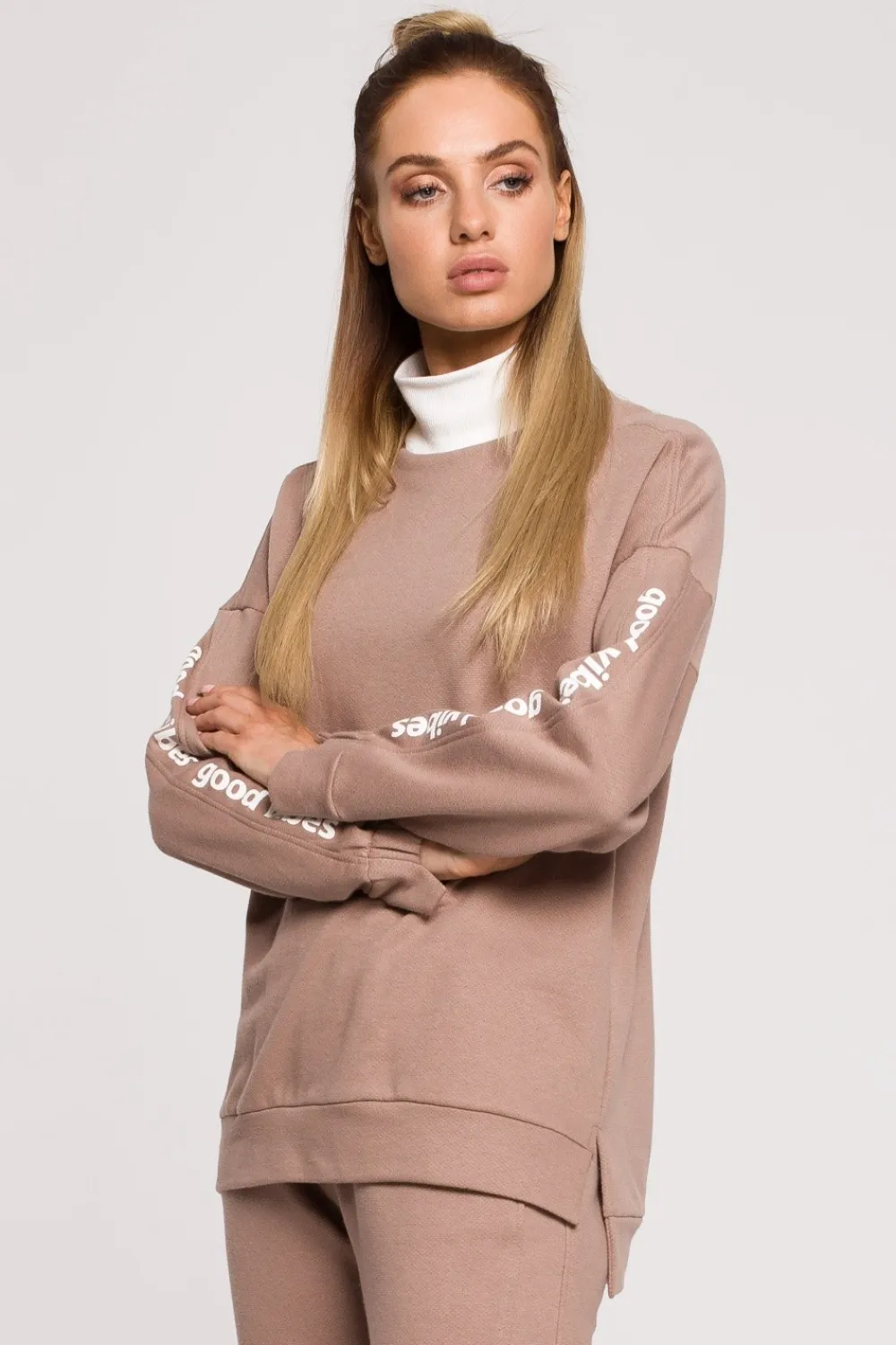 Online Buza daka z ogo good vibe - cappuccino Odzież Casualowa|Bluzy