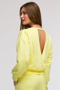 Best Buza daka z otwartyi pecai - cytrynowa Odzież Casualowa|Bluzy