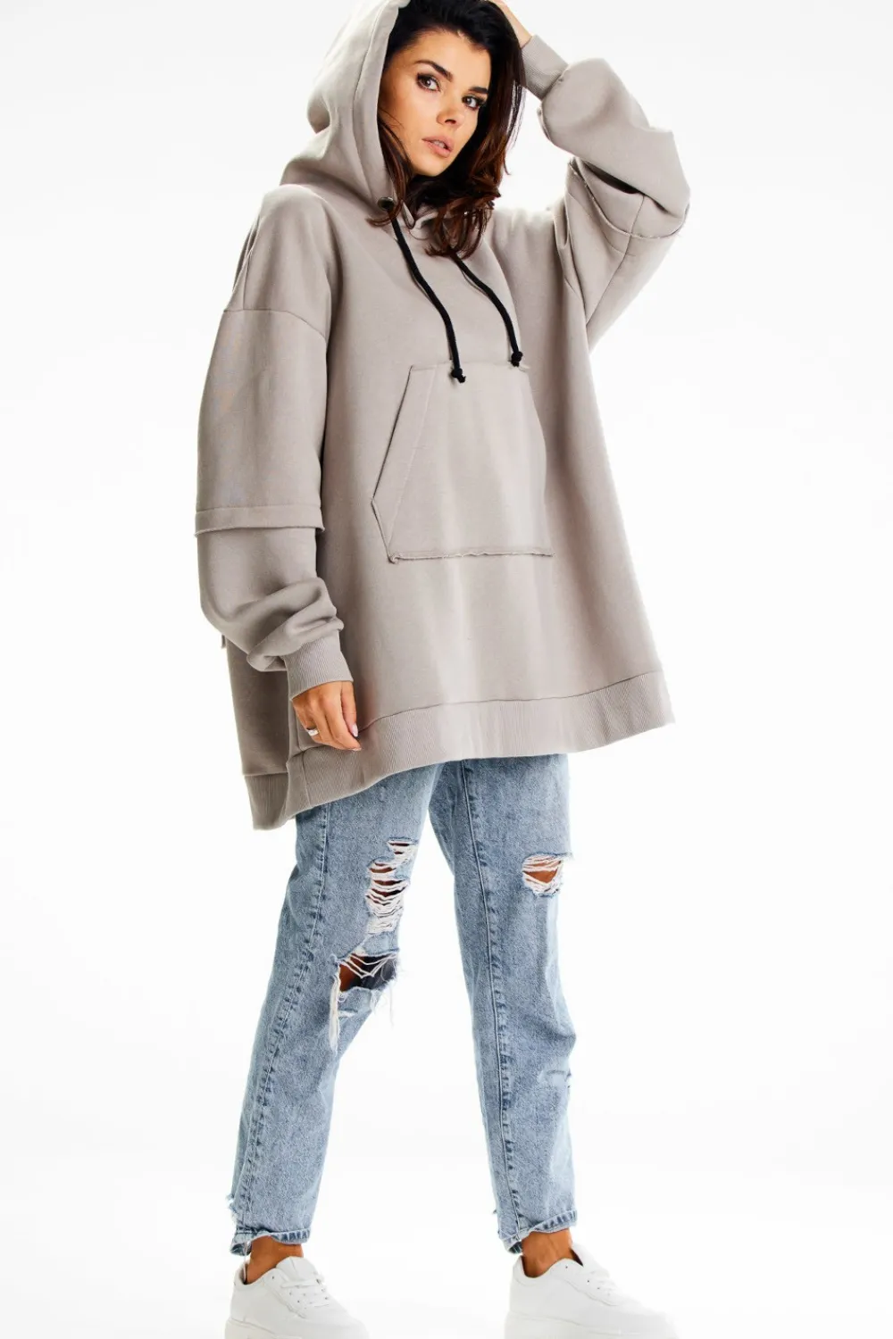 Hot Bluza damska z ozdobnymi naszywkami - szara Odzież Casualowa|Dobry Skład