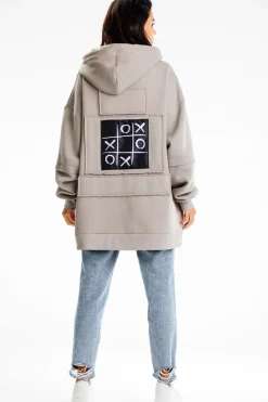 Hot Bluza damska z ozdobnymi naszywkami - szara Odzież Casualowa|Dobry Skład