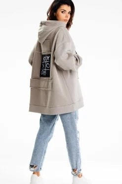 Hot Bluza damska z ozdobnymi naszywkami - szara Odzież Casualowa|Dobry Skład