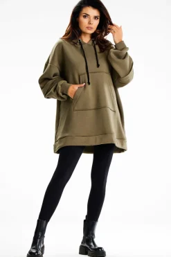Online Bluza damska z ozdobnymi naszywkami - khaki Odzież Casualowa|Dobry Skład