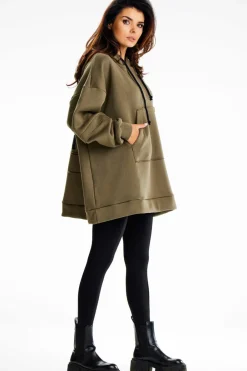 Online Bluza damska z ozdobnymi naszywkami - khaki Odzież Casualowa|Dobry Skład