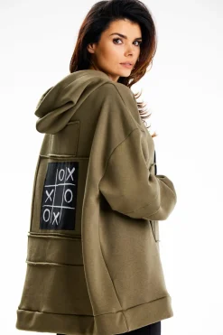 Online Bluza damska z ozdobnymi naszywkami - khaki Odzież Casualowa|Dobry Skład