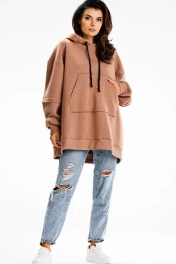 Hot Bluza damska z ozdobnymi naszywkami - beżowa Odzież Casualowa|Dobry Skład
