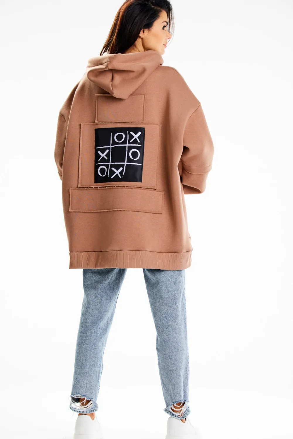 Hot Bluza damska z ozdobnymi naszywkami - beżowa Odzież Casualowa|Dobry Skład