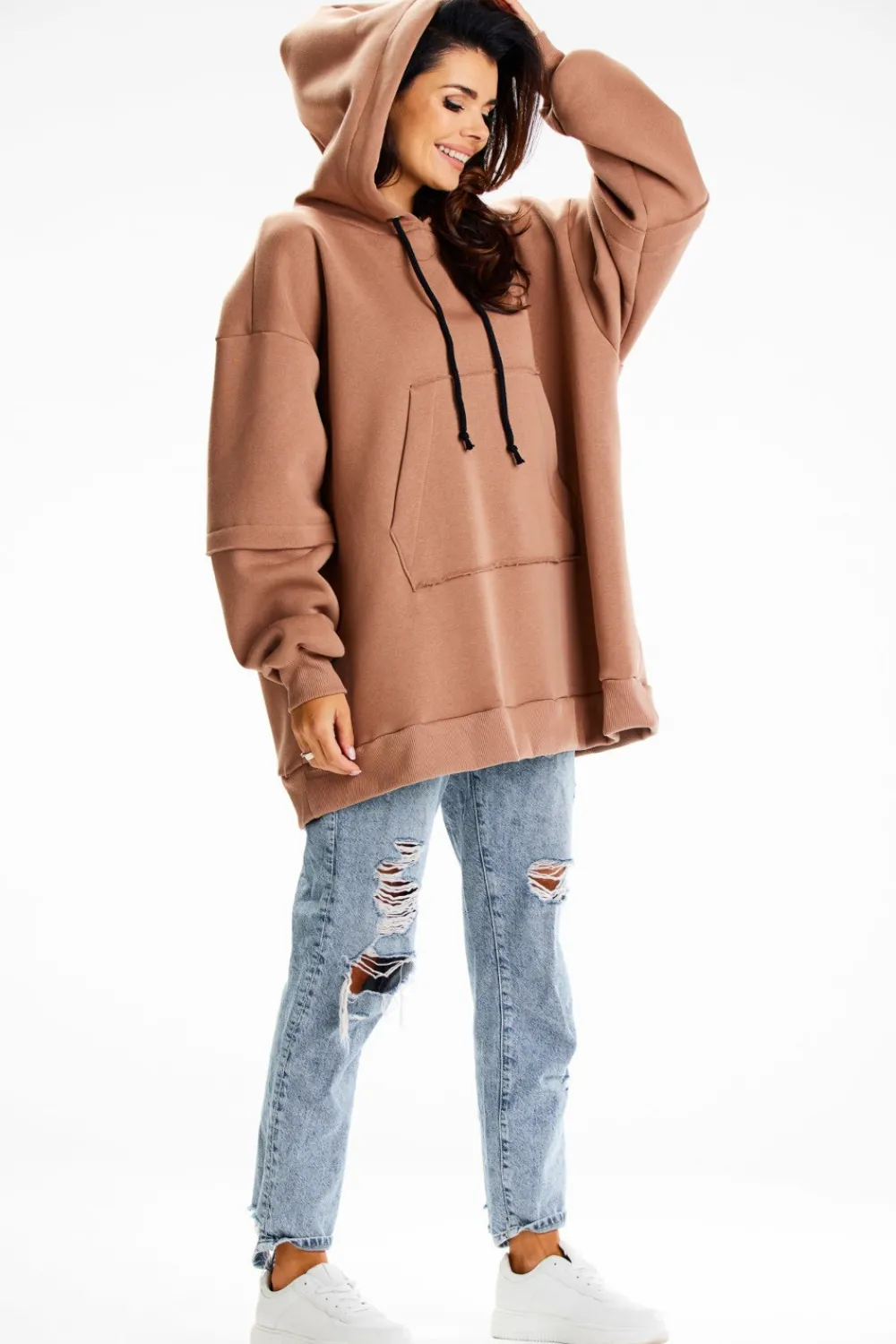 Hot Bluza damska z ozdobnymi naszywkami - beżowa Odzież Casualowa|Dobry Skład