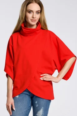 New Bluza na zakładkę z szerokimi rękawami - czerwona Bluzy