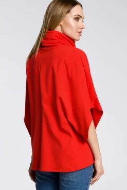New Bluza na zakładkę z szerokimi rękawami - czerwona Bluzy