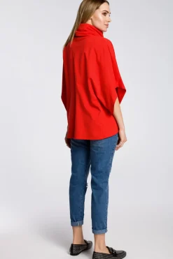 New Bluza na zakładkę z szerokimi rękawami - czerwona Bluzy