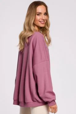 Online Bluza oversize ze ściągaczem na dole – wrzosowa Bluzy