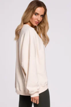 Clearance Bluza oversize ze ściągaczem na dole – waniliowa Bluzy