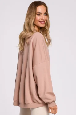 Sale Bluza oversize ze ściągaczem na dole – mocca Bluzy