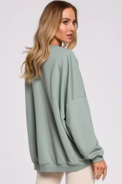 Clearance Bluza oversize ze ściągaczem na dole – miętowa Bluzy|Kolory I Printy Sezonu