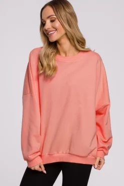 Hot Bluza oversize ze ściągaczem na dole – koralowa Bluzy