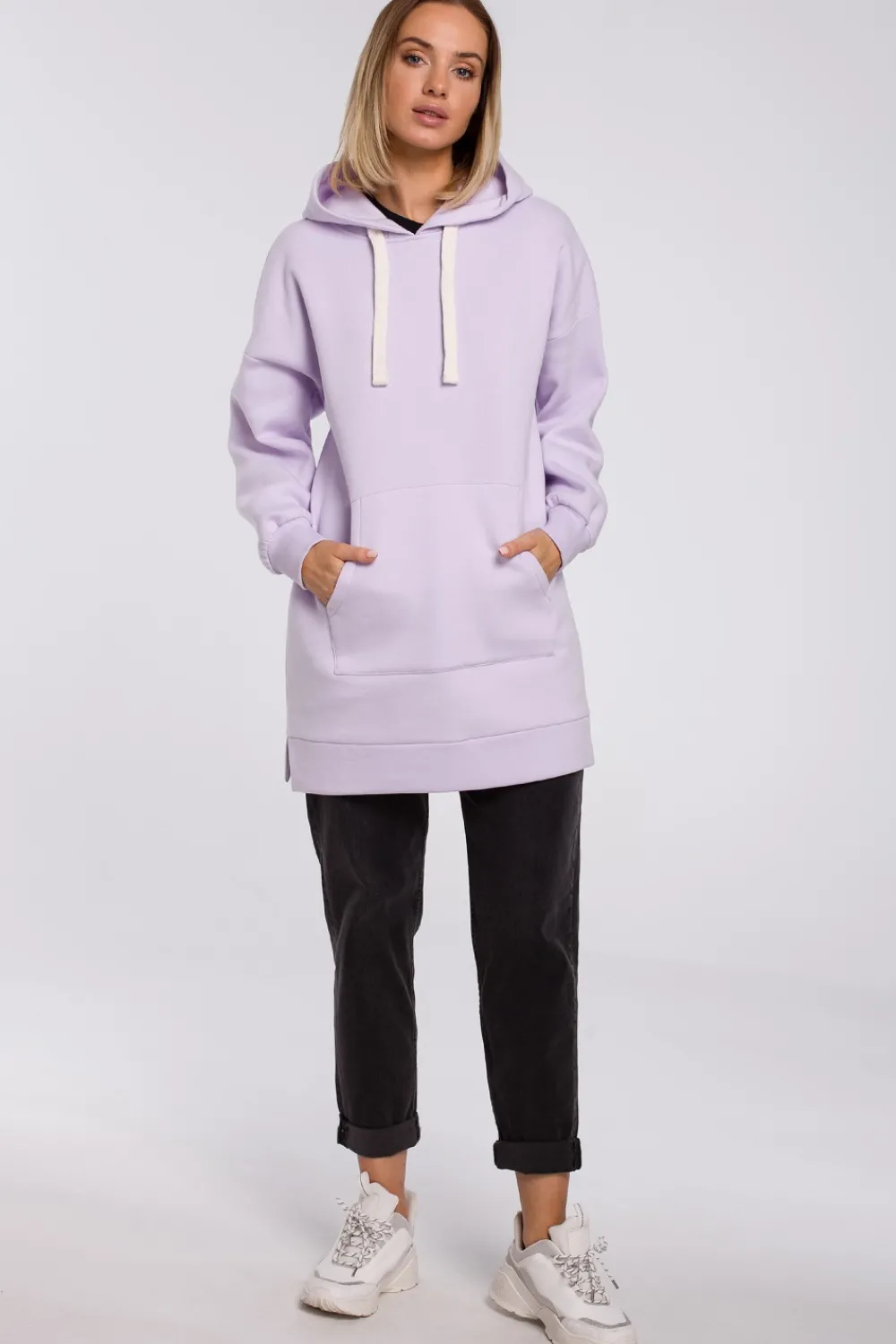 Online Bluza oversize z kieszenią typu kangurek - liliowa Bluzy