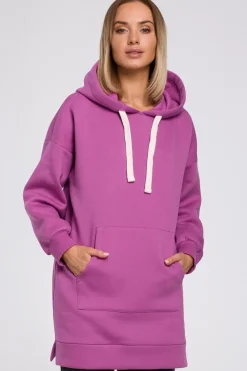 Discount Bluza oversize z kieszenią typu kangurek - lawendowa Bluzy