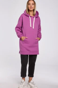 Discount Bluza oversize z kieszenią typu kangurek - lawendowa Bluzy