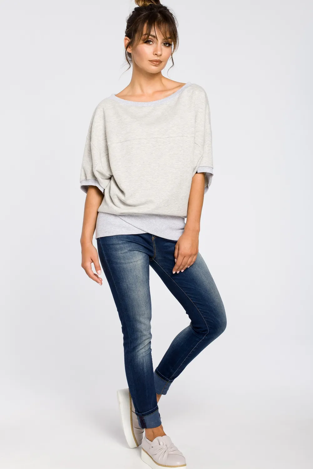Clearance Buza overize z rękawai kiono - popieata Odzież Casualowa|Dobry Skład