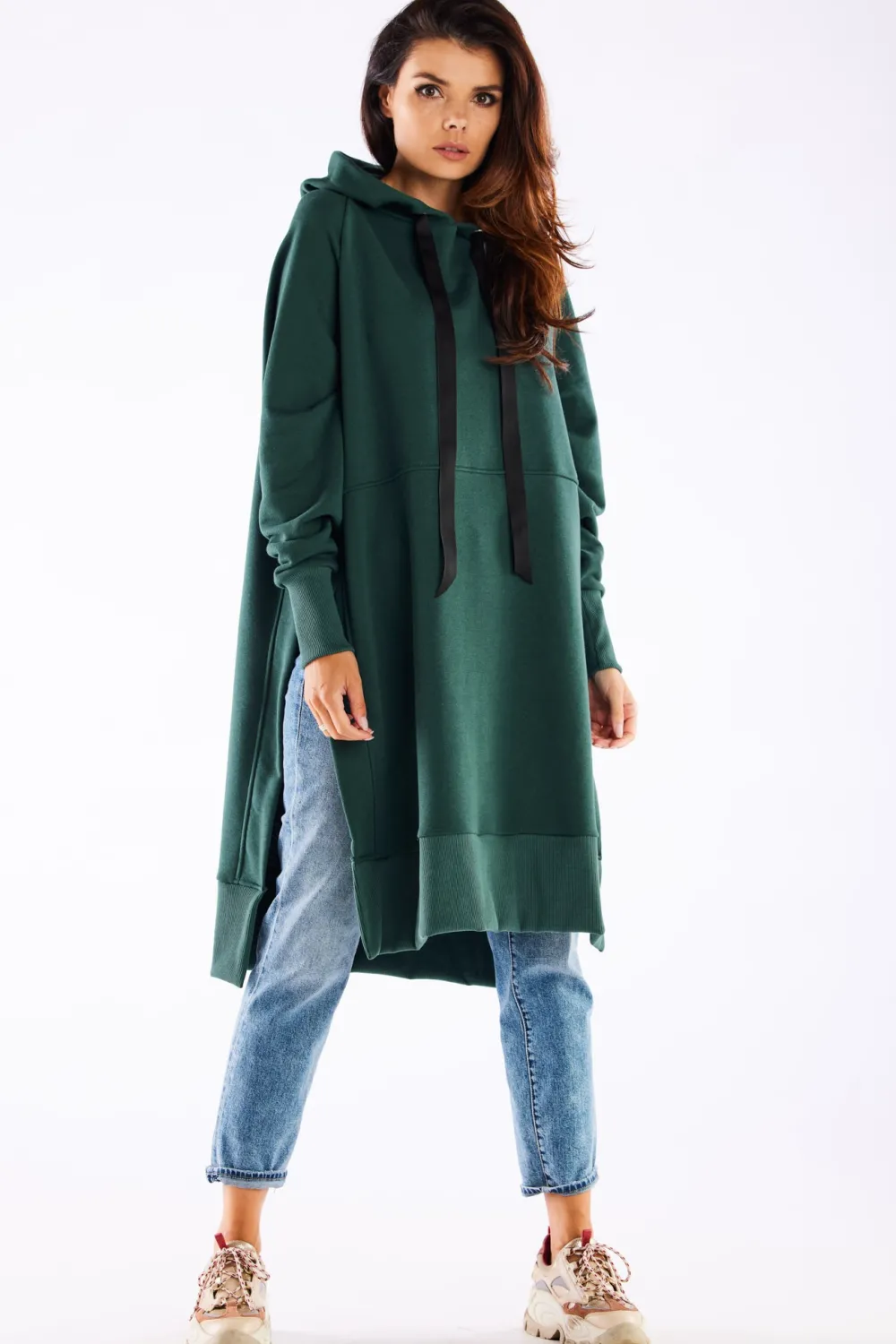 Outlet Bluza oversize z rozcięciami po bokach - zielona Odzież Casualowa|Dobry Skład