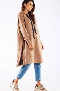 Hot Bluza oversize z rozcięciami po bokach - beżowa Odzież Casualowa|Dobry Skład