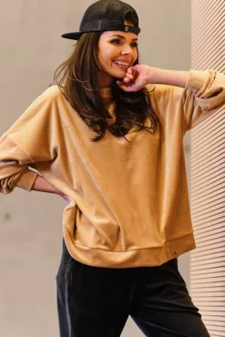 Clearance Bluza oversize z weluru - beżowa Odzież Casualowa|Bluzy