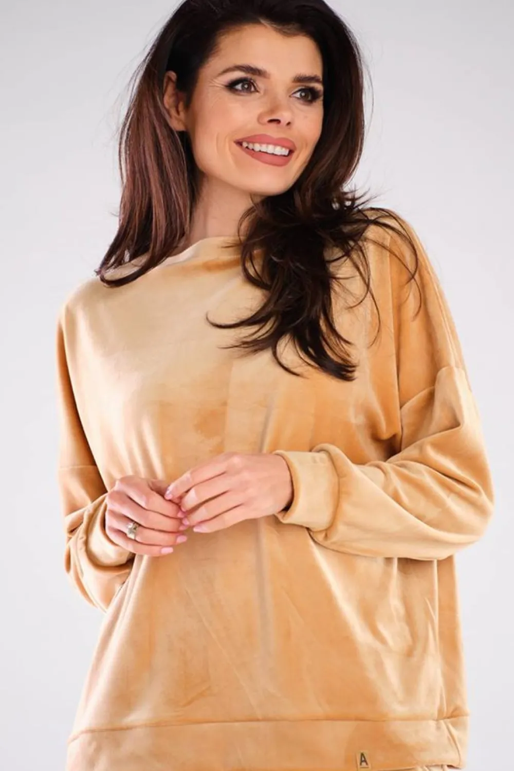 Clearance Bluza oversize z weluru - beżowa Odzież Casualowa|Bluzy