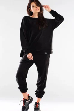 New Bluza oversize z weluru - czarna Odzież Casualowa|Bluzy