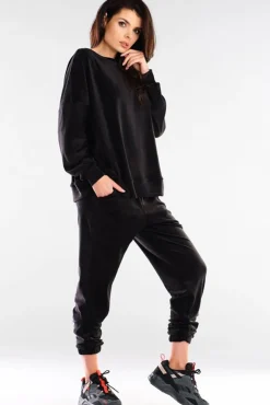 New Bluza oversize z weluru - czarna Odzież Casualowa|Bluzy