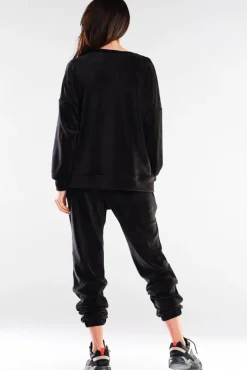 New Bluza oversize z weluru - czarna Odzież Casualowa|Bluzy