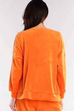 Discount Bluza oversize z weluru - pomarańczowa Odzież Casualowa|Kolory I Printy Sezonu