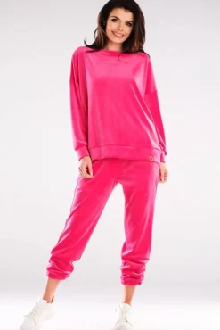 Outlet Bluza oversize z weluru - różowa Odzież Casualowa|Bluzy