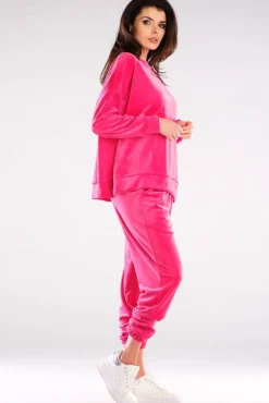 Outlet Bluza oversize z weluru - różowa Odzież Casualowa|Bluzy