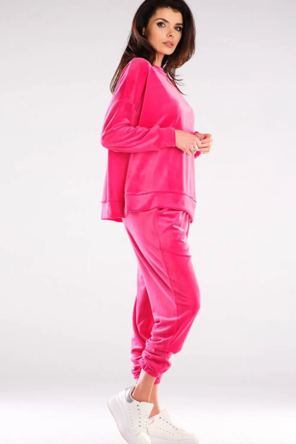 Outlet Bluza oversize z weluru - różowa Odzież Casualowa|Bluzy