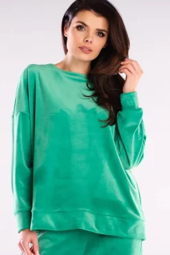 Sale Bluza oversize z weluru - zielona Odzież Casualowa|Bluzy