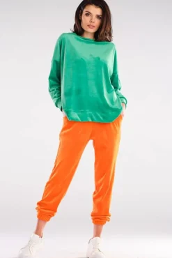 Sale Bluza oversize z weluru - zielona Odzież Casualowa|Bluzy