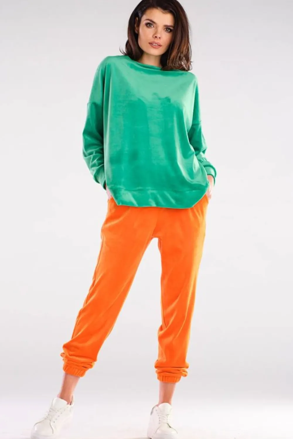 Sale Bluza oversize z weluru - zielona Odzież Casualowa|Bluzy