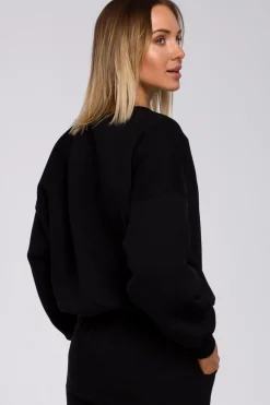 Bluza szeroka z haftem - czarna Odzież Casualowa|Bluzy
