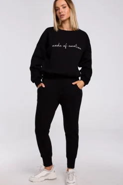 Bluza szeroka z haftem - czarna Odzież Casualowa|Bluzy