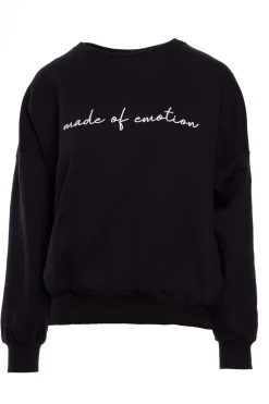 Bluza szeroka z haftem - czarna Odzież Casualowa|Bluzy