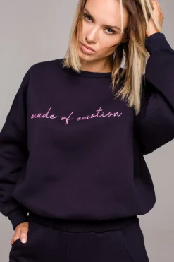 Clearance Bluza szeroka z haftem - granatowa Odzież Casualowa|Bluzy