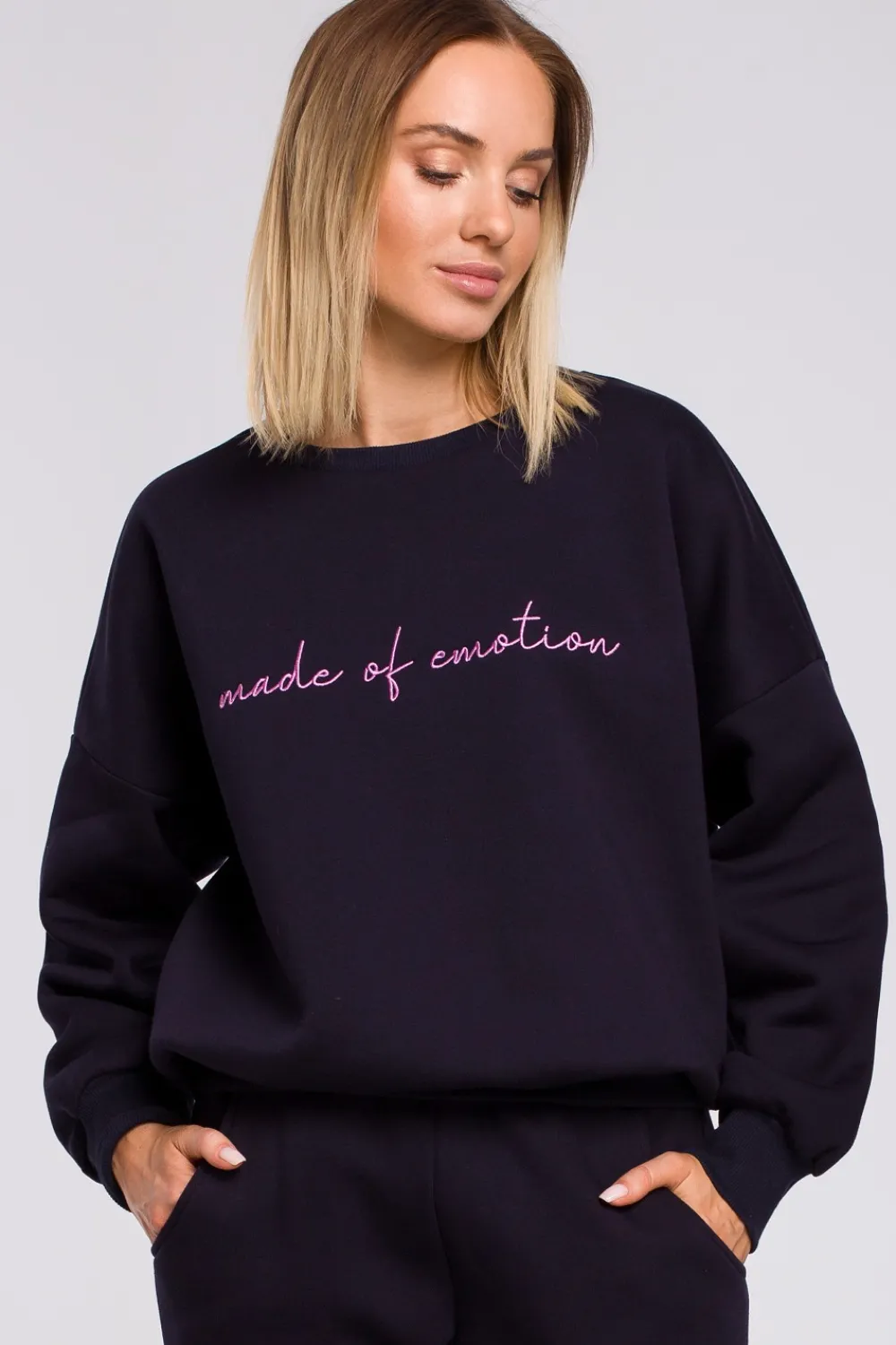 Clearance Bluza szeroka z haftem - granatowa Odzież Casualowa|Bluzy